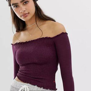 Hollister Off the Shoulder Purple Strirred Top